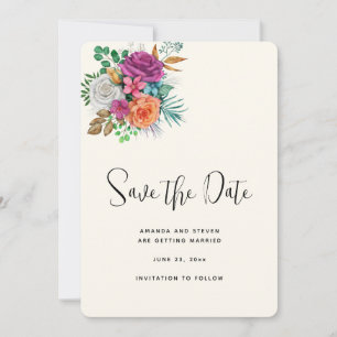 Save The Date Bouquet floral rose, orange et blanc