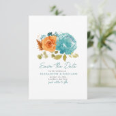 Save The Date Bouquet orange turquoise brûlé automne floral (Debout devant)