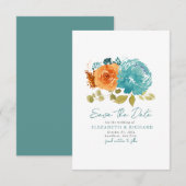 Save The Date Bouquet orange turquoise brûlé automne floral (Devant / Derrière)