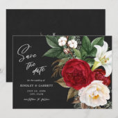 Save The Date Bouquet romantique rouge floral noir & blanc Maria (Devant / Derrière)