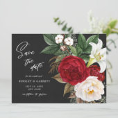 Save The Date Bouquet romantique rouge floral noir & blanc Maria (Debout devant)