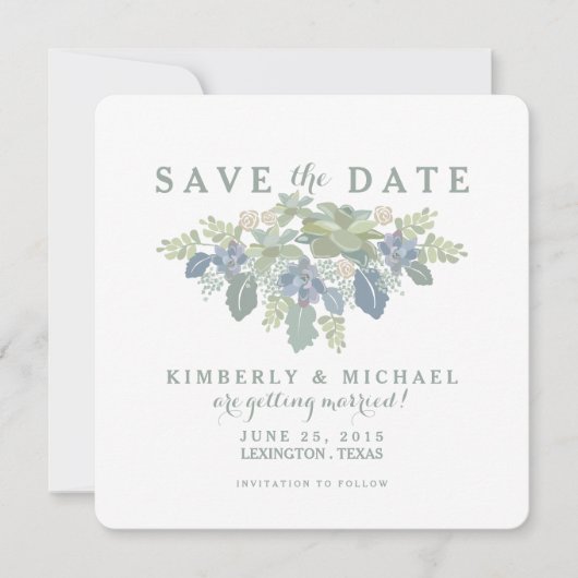 Save The Date Bouquet Succulent Mariage Photo Enregistrer la Dat (Devant)
