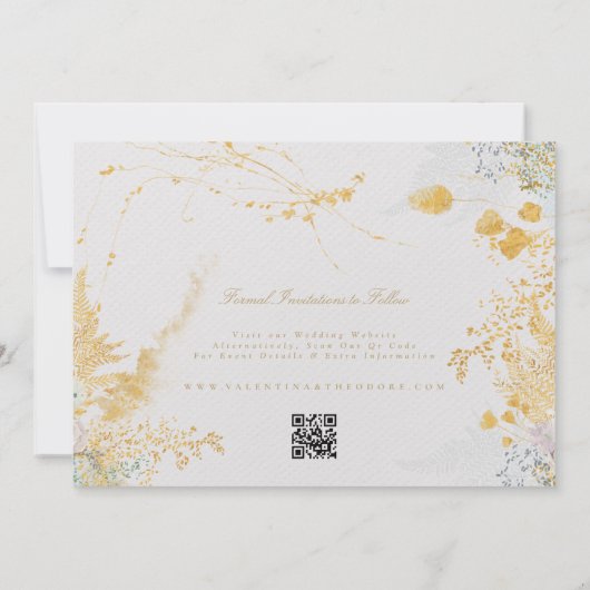 Save The Date bouquets d'or whimsey photo site mariage QR code (Dos)