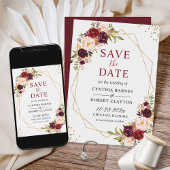 Save The Date Bourgogne Blush Boho Floral tendance Or géométriqu