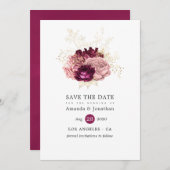 Save The Date Bourgogne, Blush rose et Mariage Floral Or (Devant / Derrière)