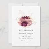 Save The Date Bourgogne - Blush Rose Marsala et Or Mariage (Devant)