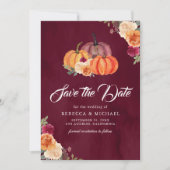 Save The Date Bourgogne Burnt Orange Floral Citrouille Mariage (Devant)