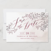 Save The Date Bourgogne calligraphie florale rustique à conserve (Devant)