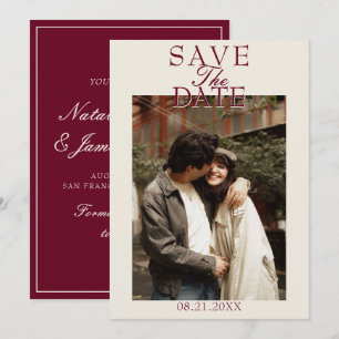 Save The Date Bourgogne Crémeux Élégant Photo de Mariage Argenté