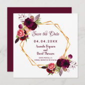 Save The Date Bourgogne Enregistrer la date mariage florales géo (Devant / Derrière)