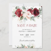 Save The Date Bourgogne et floral rose blush (Devant)