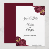 Save The Date Bourgogne Et Or Floral Enregistrer La Date (Devant / Derrière)