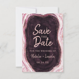 Save The Date Bourgogne et Rose Gold Geode Agate Marbre Moderne