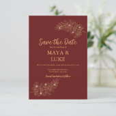 Save The Date Bourgogne feuille d'or moderne (Debout devant)