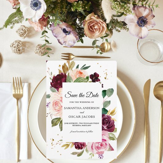 Save The Date Bourgogne Fleurie Humeur | Aquarelle Rustique