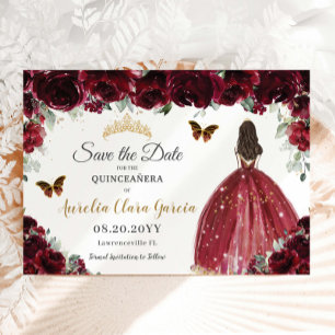 Save The Date Bourgogne Floral Princess Gold Quinceañera Sweet 1
