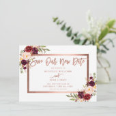 Save The Date Bourgogne Floral Rose Gold Enregistrer Notre Nouve (Debout devant)