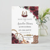 Save The Date Bourgogne Floral Wild West Charro Quinceañera (Debout devant)