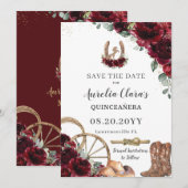 Save The Date Bourgogne Floral Wild West Charro Quinceañera (Devant / Derrière)