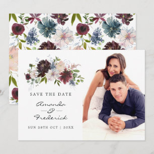 Save The Date Bourgogne, marine et Mariage rose pâle
