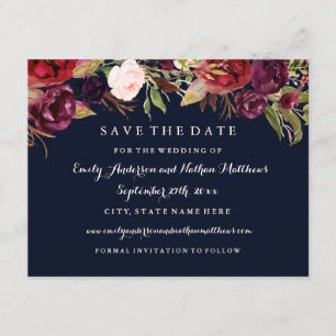 Save The Date Bourgogne Marine Floral Mariage d'Automne Enregist