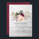 Save The Date Bourgogne - Marsala et Peach Rustic Floral Mariage<br><div class="desc">Burgundy et pêche poony aquarelle rustique grange faire-part de mariage conçu pour être rapidement et facilement customisé à vos spécificités de l'événement. Idéal pour un thème ou un mariage de jardin.</div>