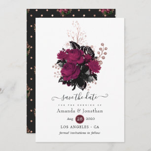 Save The Date Bourgogne - Marsala et Rose Gold Floral Mariage