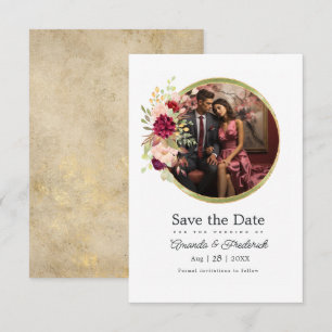 Save The Date Bourgogne-Marsala, Floral Géométrique Rose et Or