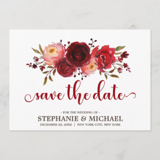 Save The Date Bourgogne Marsala Rouge Roses Floral enregistrer l