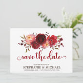 Save The Date Bourgogne Marsala Rouge Roses Floral enregistrer l (Debout devant)
