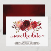 Save The Date Bourgogne Marsala Rouge Roses Floral enregistrer l (Devant / Derrière)