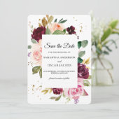 Save The Date Bourgogne mat floral | Aquarelle rustique (Debout devant)