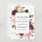 Save The Date Bourgogne mat floral | Aquarelle rustique (Devant)