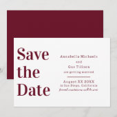 Save The Date Bourgogne Moderne et Grand Caractère Blanc (Devant / Derrière)