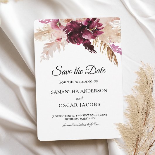 Save The Date Bourgogne Moderne Fleurs Roses Blush