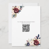 Save The Date Bourgogne Navy Crème Floral Élégant Moderne Code Q (Dos)