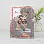 Save The Date Bourgogne Or Rose Confetti Photo Mariage (Debout devant)