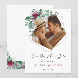 Save The Date Bourgogne Pourpre Ivoire Floral Géométrique Photo