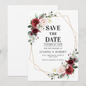 Save The Date Bourgogne romantique rose botanique géométrique (Devant / Derrière)