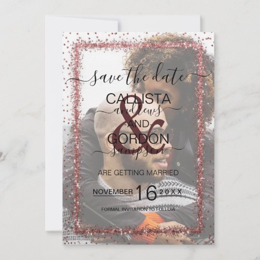 Save The Date Bourgogne Rose Gold Confetti Photo Mariage (Devant)