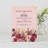 Save The Date Bourgogne rose Parties scintillant d'or floral 80e (Debout devant)