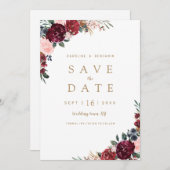Save The Date Bourgogne rustique boho floral enregistrer la date (Devant / Derrière)