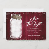 Save The Date Bourgogne Rustique Mason Jar Lights Mariage en boi (Devant)