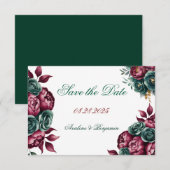 Save The Date Bourgogne Vert Émeraude Pivoine Mariage à Garnitur (Devant / Derrière)