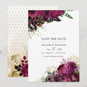 Save The Date Bourgogne vintage - mariage Marsala et or