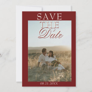 Save The Date Bourgogne Vintage Photo Rouge Foncé Ancien Mariage