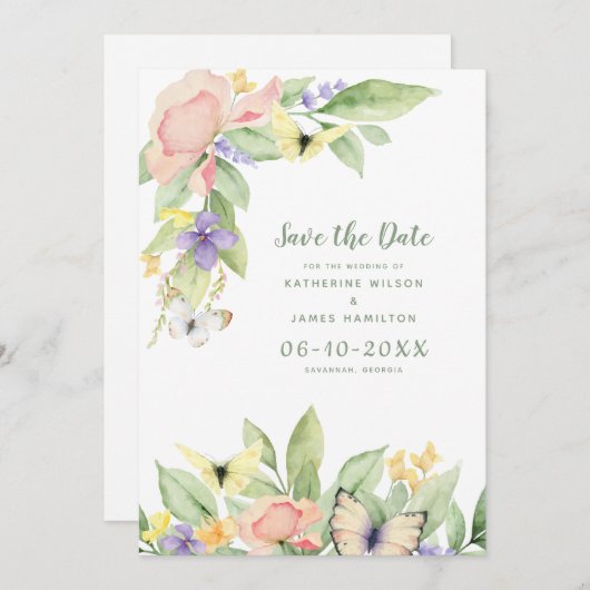 Save The Date Bouteilles d'aquarelle Floral Élégant Sage Vert (Devant / Derrière)