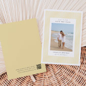 Save The Date Bouton d'or | Mariage photo classique à rayures fi