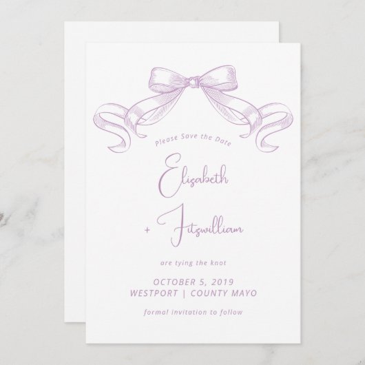 Save The Date Bow à croquis romantique | Cravate Lilac Le noeud (Devant / Derrière)