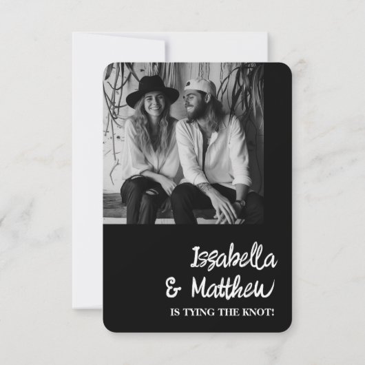 Save The Date Bow blanc noir moderne Mariage simple (Dos)